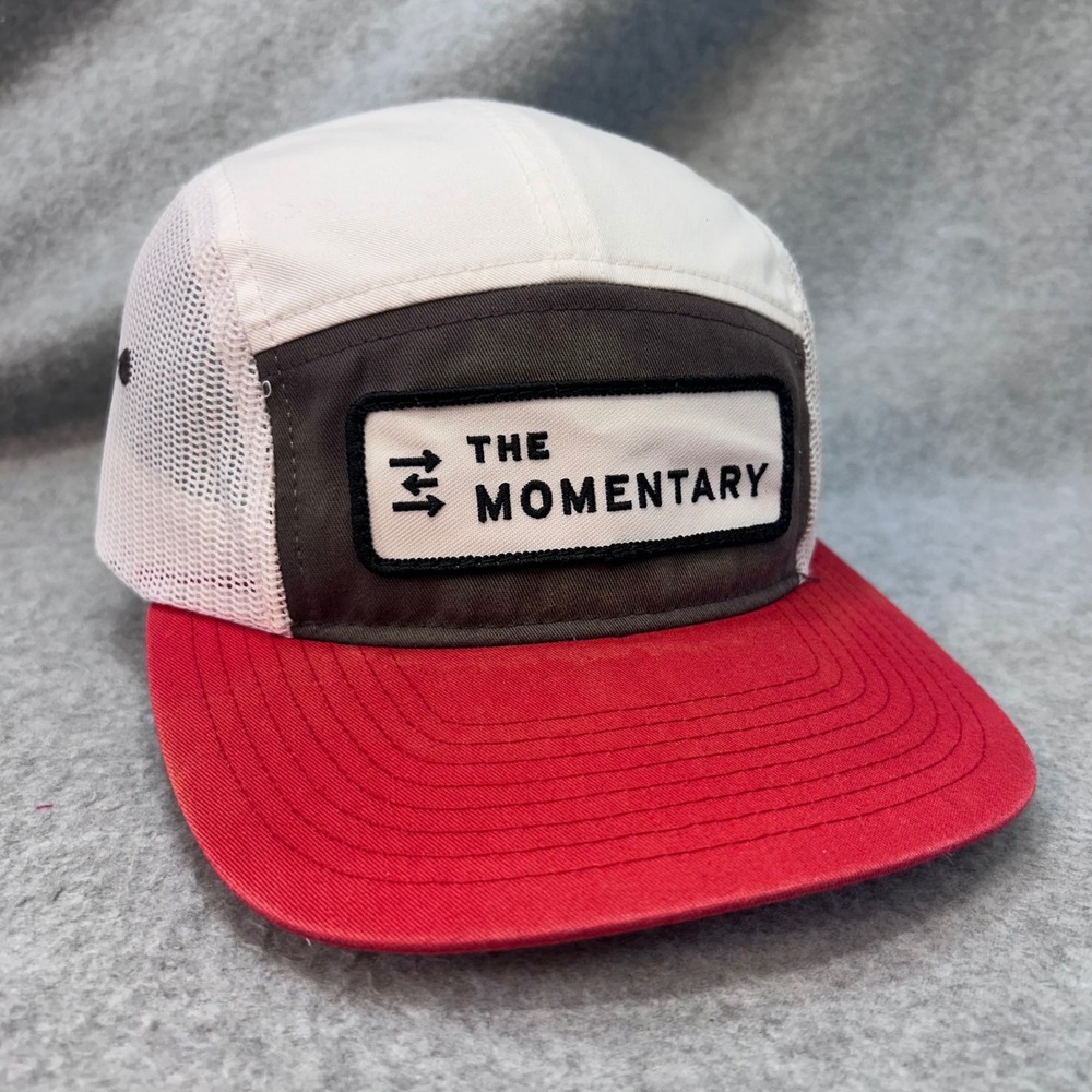 The Momentary Patch Unisex White Red 5 Panel Camper Hat Mesh Trucker OSFM
